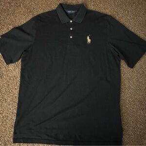 Ralph Lauren Polo Golf Shirt Mens Large Black 100% Pima Cotton Breathable Soft